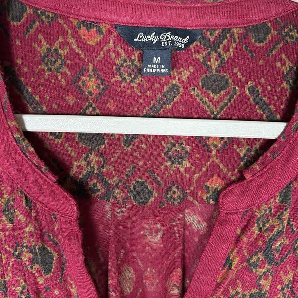 Lucky Brand Womens Sz M peasant knit top tucks V-neck long sleeve tunic Boho - Picture 2 of 7